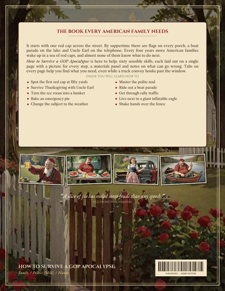 Back cover of How to Survive a GOP Apocalypse with a painted picket-fence scene